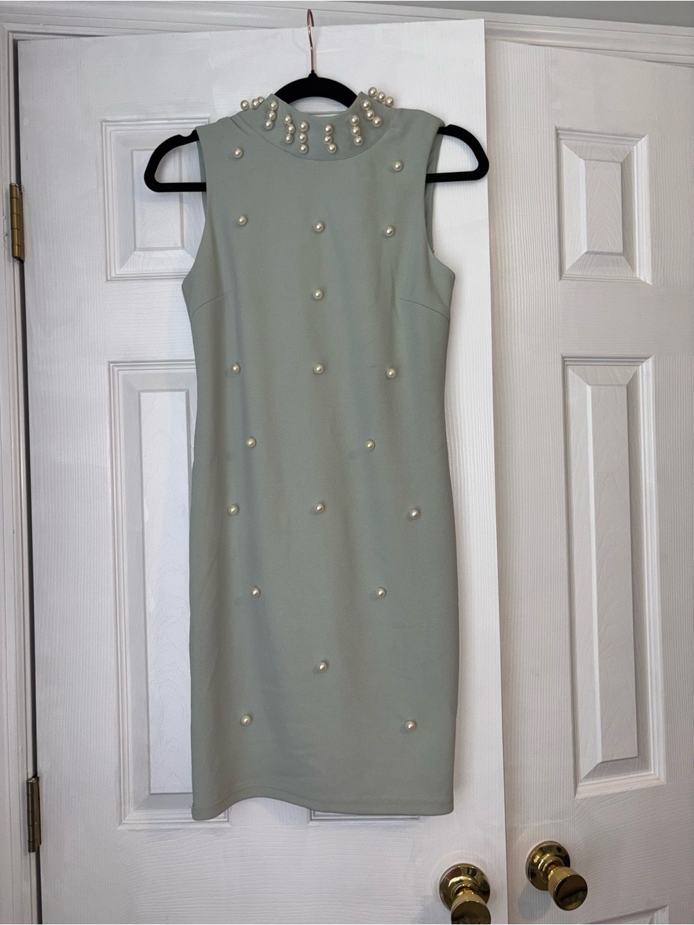 Ina Sage Green Pearl-Embellished Midi Dress